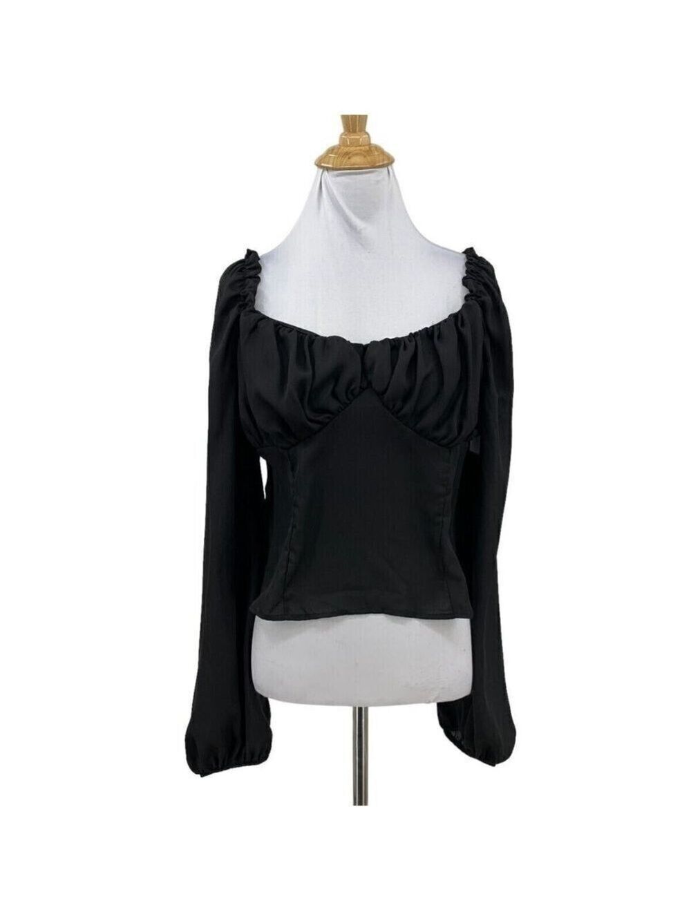 Abound BNWOT black bustier blouse balloon long sleeves women sz Xlarge side zip